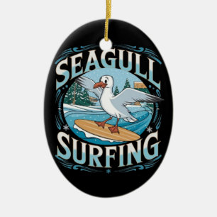 Winter-Surfer-Möwe, Möwe Surft, Möwe T Keramik Ornament