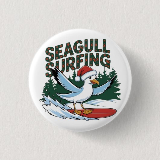 Winter-Surfer-Möwe, Weihnachtsmöwe Button (Vorderseite)