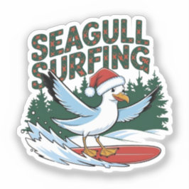 Winter Surfer Seagull, Frohe Weihnachtsmöwe Aufkleber