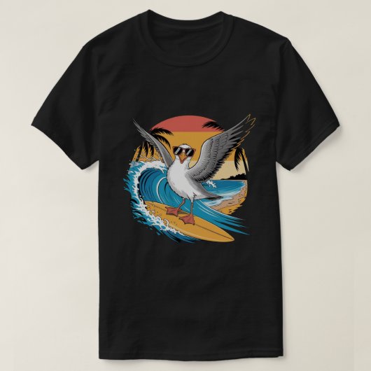 Winter Surfer Seagull, Funny Seagull Surfen T-Shirt (Design vorne)