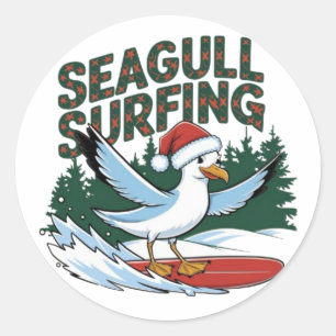 Winter Surfer Seagull, Seagull Frohe Weihnachten Runder Aufkleber