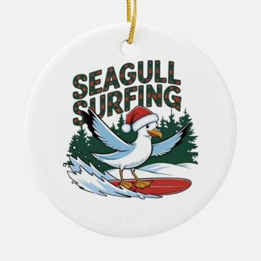 Winter Surfer Seagull, Weihnachtsseagull Keramik Ornament (Vorne)