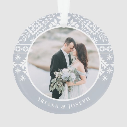 Winter Sweater Pattern | Hochzeitsstift Foto Ornament (Rückseite)