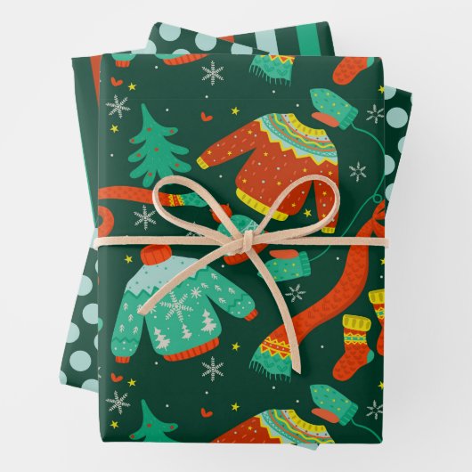 Winter Sweater Scarf Socken Wrapping Paper Set 3 Geschenkpapier Set (Beispiel)