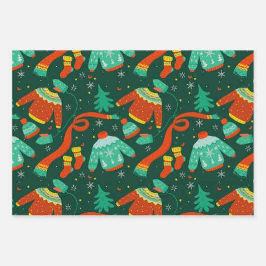 Winter Sweater Scarf Socken Wrapping Paper Set 3 Geschenkpapier Set (Vorderseite)