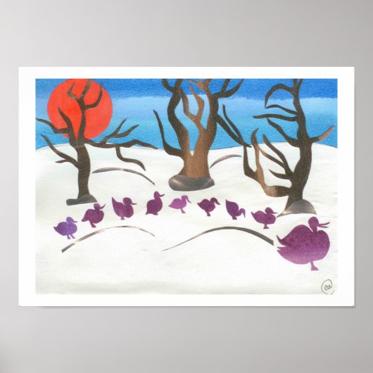 Winter Szene des Weges für Entenlings Poster (Vorne)