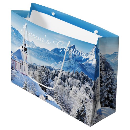 Winter-Szene Große Geschenktüte (Vorderseite Schrägansicht)