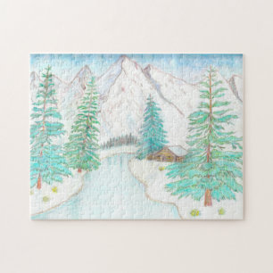 Winter Szene mit Bergen Jigsaw Puzzle
