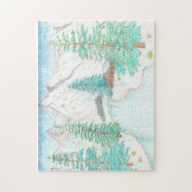 Winter Szene mit Bergen Jigsaw Puzzle