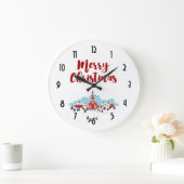 Winter-Szene mit einem roten Kirchen-und Große Wanduhr (Zuhause)