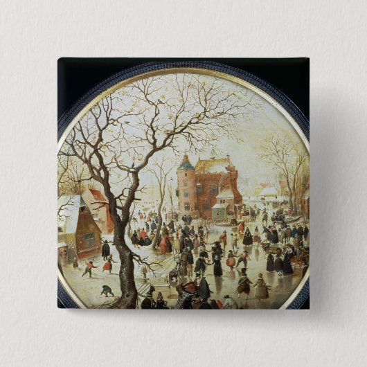 Winter-Szene mit Skatern nahe einem Schloss Button (Vorderseite)