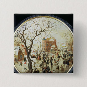 Winter-Szene mit Skatern nahe einem Schloss Button