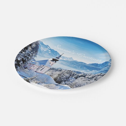 Winter-Szene Pappteller (Schrägansicht)