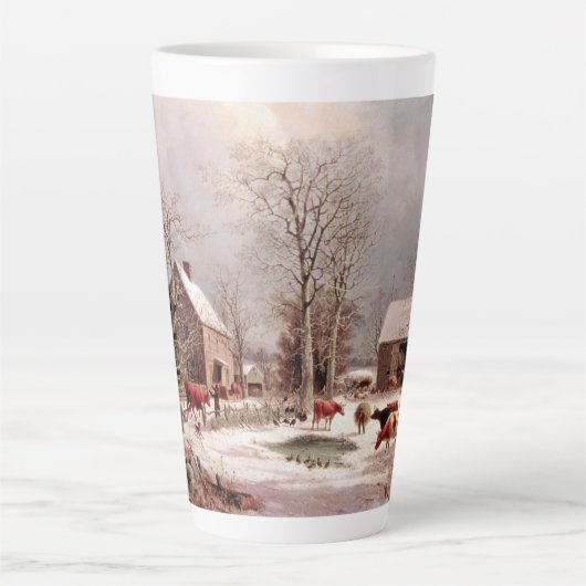 Winter-Szenen-Americanaschnee-Vieh Latte Tasse (Vorderseite)