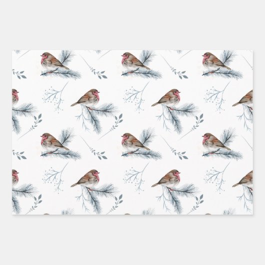 Winter Szenen Birds Bäume Branchen Schnee Weihnach Geschenkpapier Set (Vorderseite)