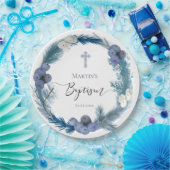 Winter Taufe blauer Kranz Papier Teller (Party)