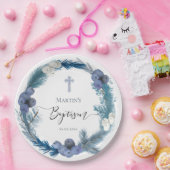 Winter Taufe blauer Kranz Papier Teller (Party)