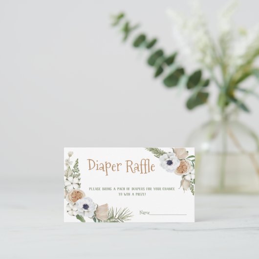 Winter Taupe Floral Diaper Raffle Baby Showspiel Visitenkarte (Stehend Vorderseite)