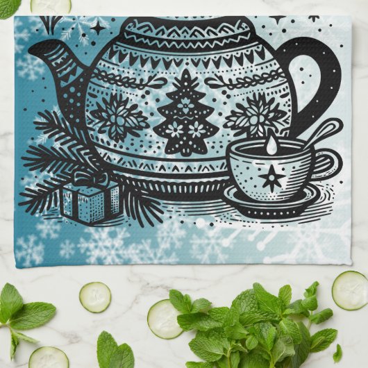 Winter Tea Kettle Geschirrtuch (Gefaltet)