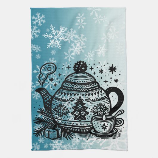 Winter Tea Kettle Geschirrtuch (Vertikal)