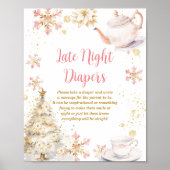 Winter Tea Party Baby Shower Late Night Diapers Poster (Vorne)