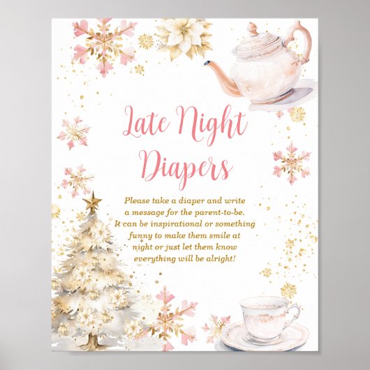 Winter Tea Party Baby Shower Late Night Diapers Poster (Vorne)