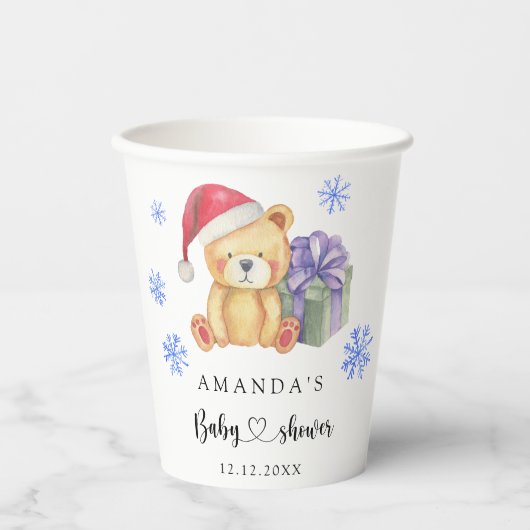 Winter Teddy Bär Babydusche Pappbecher (Vorderseite)