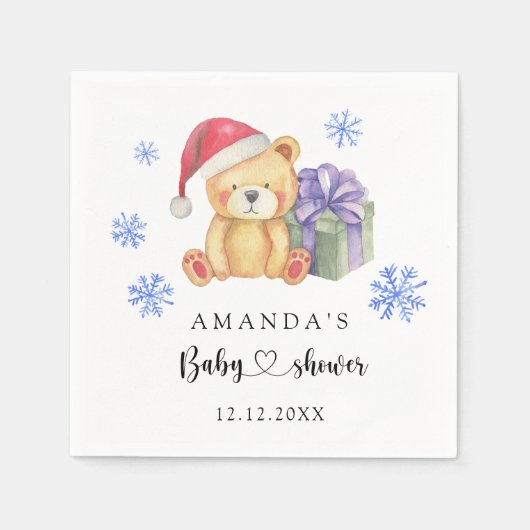 Winter Teddy Bär Babydusche Serviette (Vorderseite)