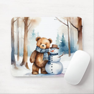 Winter Teddy Bär und Snowman Mousepad