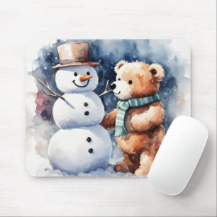 Winter Teddy Bär und Snowman Mousepad