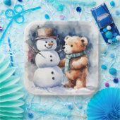 Winter Teddy Bär und Snowman Pappteller (Party)