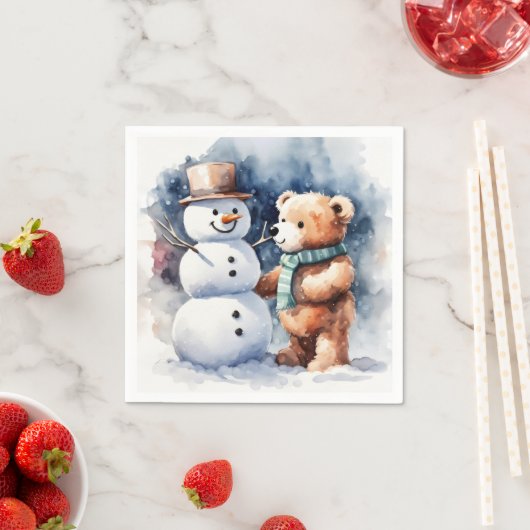 Winter Teddy Bär und Snowman Serviette (Beispiel)