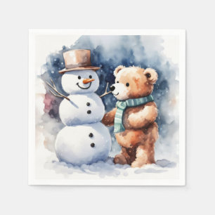 Winter Teddy Bär und Snowman Serviette