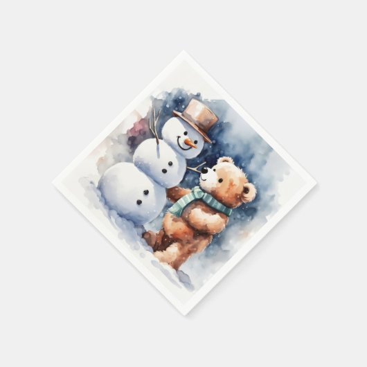 Winter Teddy Bär und Snowman Serviette (Ecke)
