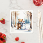 Winter Teddy Bär und Snowman Serviette (Beispiel)
