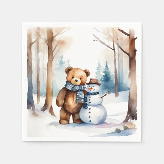 Winter Teddy Bär und Snowman Serviette (Vorderseite)