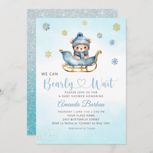 Winter Teddy Bären können wir frühzeitig abwarten  Einladung (Vorne/Hinten)