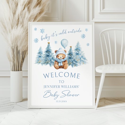 Winter Teddy Bear Baby Dusche Begrüßungszeichen Pl Poster