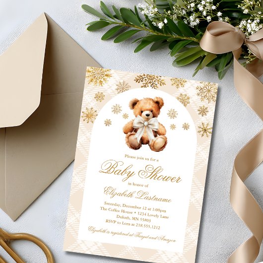Winter Teddy Bear Holiday Baby Shower Einladung