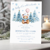 Winter Teddy Bear Pine Trees Baby Girl Dusche Einladung