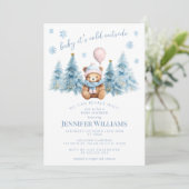 Winter Teddy Bear Pine Trees Baby Girl Dusche Einladung (Stehend Vorderseite)