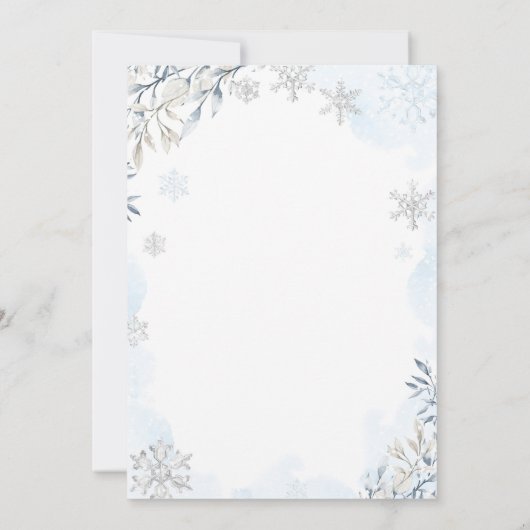 Winter Teddy Bear Snowflakes Blue Boy Baby Dusche Einladung (Rückseite)