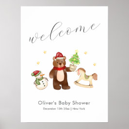 Winter Teddy Bear Snowman Baby Shower Welcome Poster