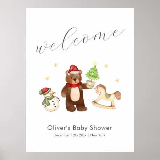 Winter Teddy Bear Snowman Baby Shower Welcome Poster (Vorne)
