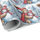 Winter Teddy Bear und Snowman Geschenkpapier (Rolleneckpunkt)