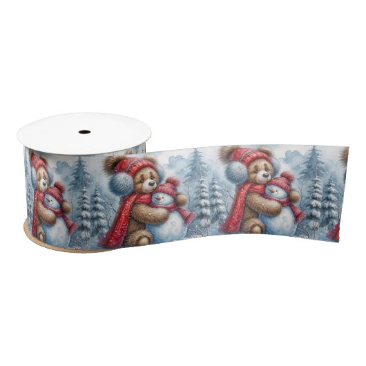Winter Teddy Bear und Snowman Satinband (Spule)