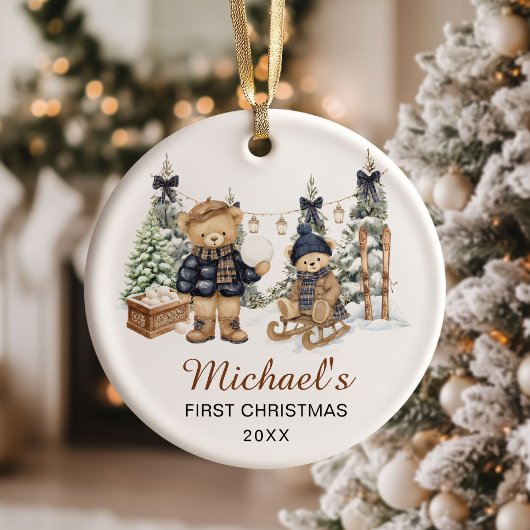 Winter-Teddybär-Babys erstes Weihnachten Keramik Ornament