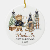 Winter-Teddybär-Babys erstes Weihnachten Keramik Ornament (Vorne)