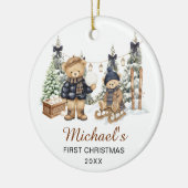 Winter-Teddybär-Babys erstes Weihnachten Keramik Ornament (Links)