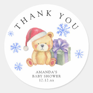 Winter-Teddybär mit Weihnachtsgeschenk - danke Runder Aufkleber